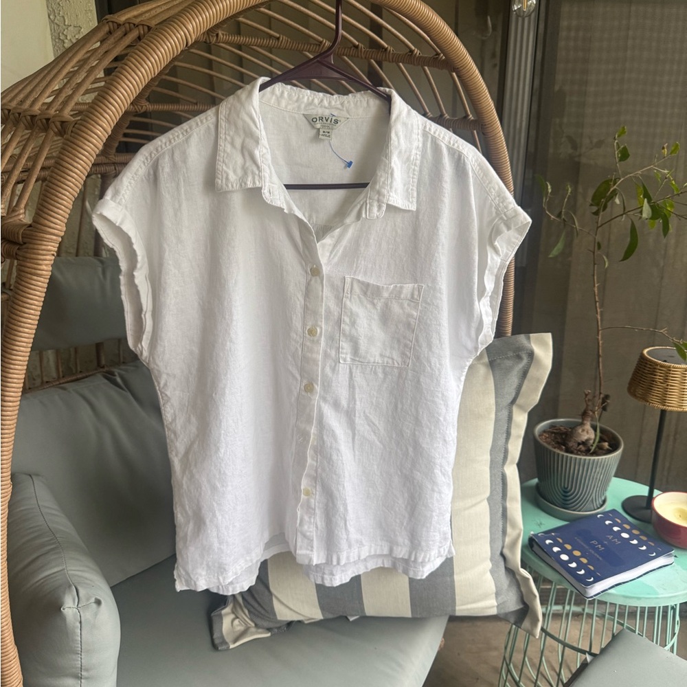 Orvis Classic White Button Front Tank - Linen/Rayon EUC Sz M